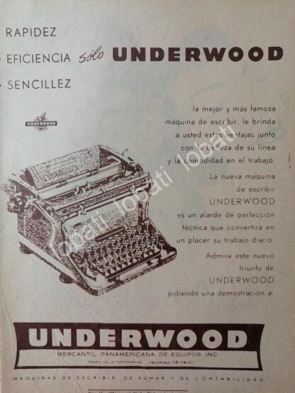 CARTEL ANTIGUO ORIGINAL DE MAQUINAS DE ESCRIBIR UNDERWOOD 1953 /28