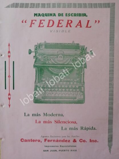 CARTEL ANTIGUO ORIGINAL DE MAQUINAS DE ESCRIBIR FEDERAL 1919 /27