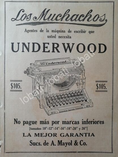 CARTEL ANTIGUO ORIGINAL DE MAQUINAS DE ESCRIBIR UNDERWOOD No.5 - 1920 /25/RARO