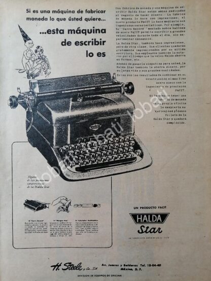 CARTEL ANTIGUO ORIGINAL DE MAQUINAS DE ESCRIBIR HALDA STAR 1950s /22