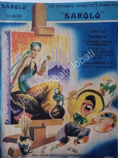 CARTEL ANTIGUO ORIGINAL DE PRODUCTOS SAROLO 1946 DIBUJO DE ARIAS BERNAL / SUPER RARO