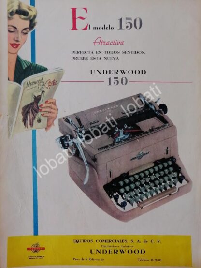 CARTEL ANTIGUO ORIGINAL DE MAQUINA DE ESCRIBIR UNDERWOOD 150 1950s /9