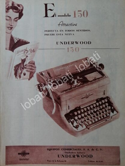 CARTEL ANTIGUO ORIGINAL DE MAQUINA DE ESCRIBIR UNDERWOOD 150 1950s /8