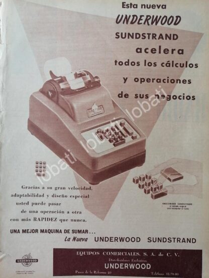 CARTEL ANTIGUO ORIGINAL DE MAQUINA SUMADORA UNDERWOOD SUNDSTRAND 1950s /7