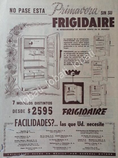 CARTEL ANTIGUO ORIGINAL DE AFICHE DE REFRIGERADOR FRIGADAIRE 1957 /6