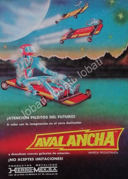 CARTEL ANTIGUO ORIGINAL DE CARRO DESLIZADOR AVALANCHA 1970s HIERROMEX S.A