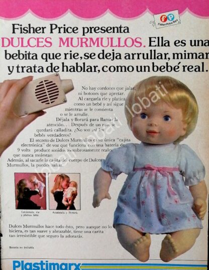 CARTEL ANTIGUO ORIGINAL DE MUÑECA DULCES MURMULLOS, PHISHER PRICE 1982 PLASTIMARX 2