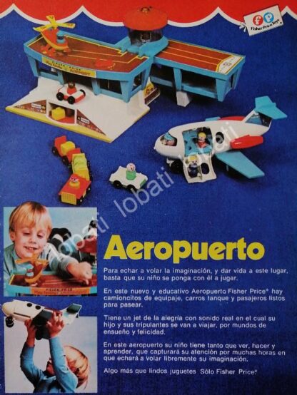 CARTEL ANTIGUO ORIGINAL DE JUGUETES, AEROPUERTO DE PHISHER PRICE & PLASTIMARX 1980s