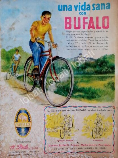 CARTEL ANTIGUO ORIGINAL DE BICICLETAS BUFALO 1956 H. STEELE