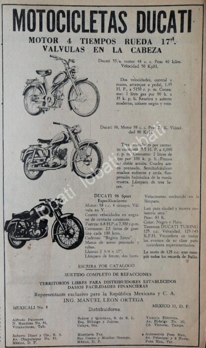 CARTEL ANTIGUO ORIGINAL DE MOTOCICLETAS DUCATI 1956 DE MANUEL LEON ORTEGA /RARO