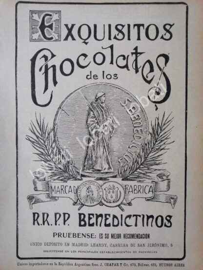 CARTEL ANTIGUO ORIGINAL DE CHOCOLATES BENEDICTINOS 1913 /4 MUY RARO