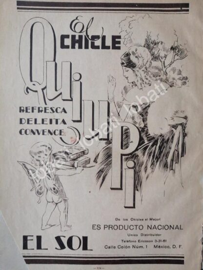 CARTEL ANTIGUO ORIGINAL DE CHICLES QUIUPI 1930s /3 SUPER RARO