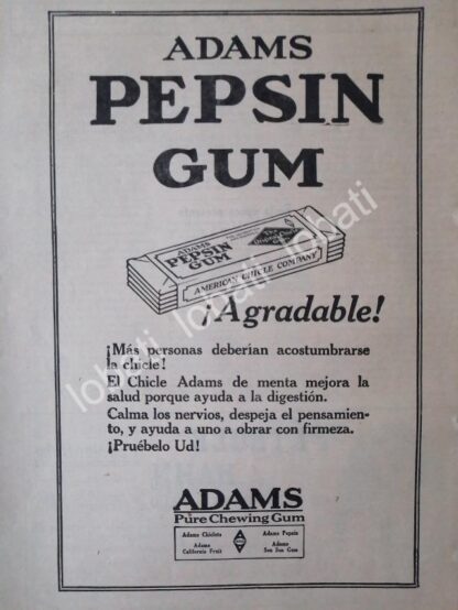 CARTEL ANTIGUO ORIGINAL DE CHICLES. PEPSIN GUM ADAMS 1919 /CF59 / MUY RARO