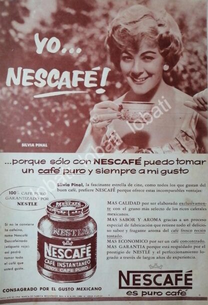 CARTEL ANTIGUO ORIGINAL DE SILVIA PINAL Y CAFE NESCAFE 1960 /CF57 / FEP