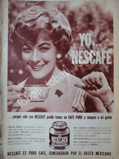 CARTEL ANTIGUO ORIGINAL DE SILVIA PINAL Y CAFE NESCAFE 1960 /CF67 / FEP