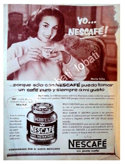 CARTEL ANTIGUO ORIGINAL DE MARIA FELIX Y CAFE NESCAFE 1958 /CF65 FEP