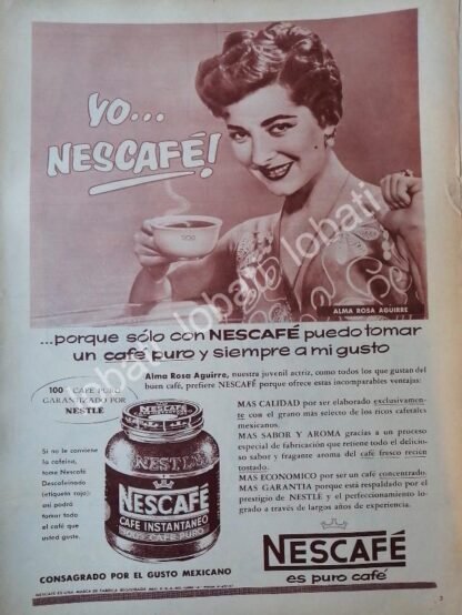 CARTEL ANTIGUO ORIGINAL DE ALMA ROSA AGUIRRE Y CAFE NESCAFE 1957 /CF63 /MUY RARO