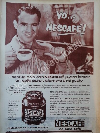 CARTEL ANTIGUO ORIGINAL DE EL TORERO LUIS PROCUNA Y CAFE NESCAFE 1957 /CF61 / FEP