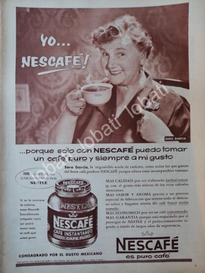 CARTEL ANTIGUO ORIGINAL DE SARITA GARCIA Y CAFE NESCAFE 1957 /CF60 / FEP / RARO