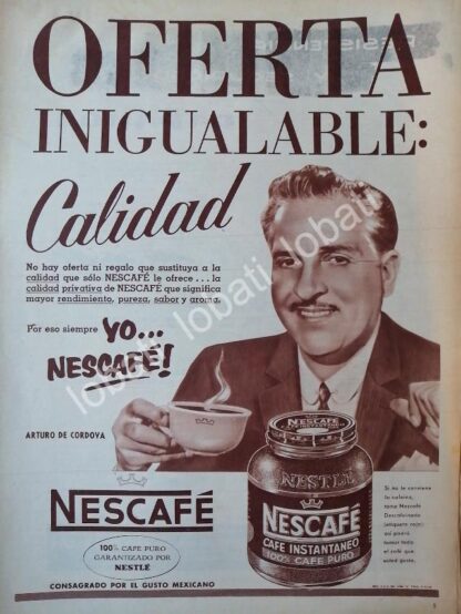 CARTEL ANTIGUO ORIGINAL DE ARTURO DE CORDOBA Y CAFE NESCAFE 1958 /CF59 / FEP