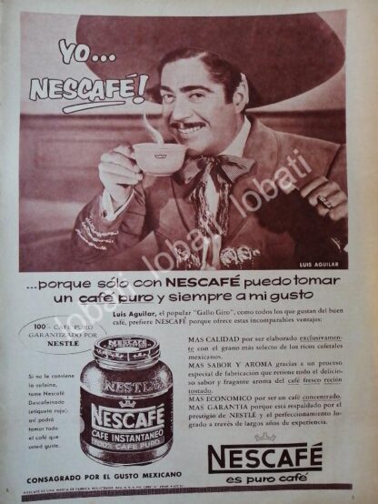 CARTEL ANTIGUO ORIGINAL DE LUIS AGUILAR Y CAFE NESCAFE 1957 /CF58 / FEP