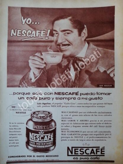 CARTEL ANTIGUO ORIGINAL DE LUIS AGUILAR Y CAFE NESCAFE 1957 /CF57 / FEP