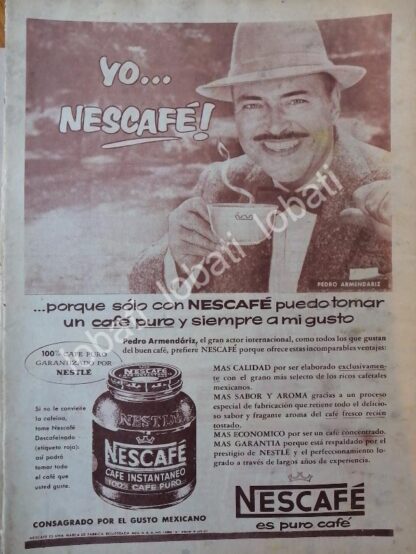 CARTEL ANTIGUO ORIGINAL DE PEDRO ARMENDARIZ Y CAFE NESCAFE 1957 /CF56 / FEP