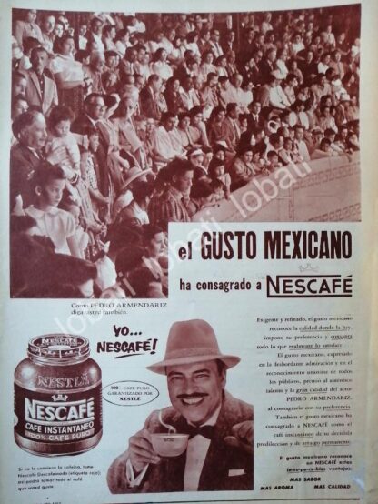 CARTEL ANTIGUO ORIGINAL DE PEDRO ARMENDARIZ Y CAFE NESCAFE 1958 /CF55 / FEP