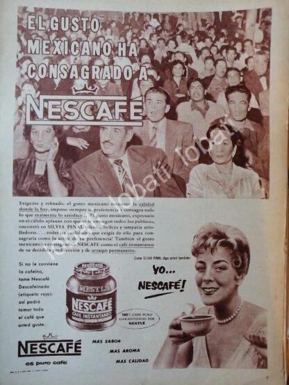 CARTEL ANTIGUO ORIGINAL DE SILVIA PINAL Y CAFE NESCAFE 1958 /CF54 / FEP