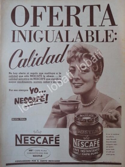 CARTEL ANTIGUO ORIGINAL DE SILVIA PINAL Y CAFE NESCAFE 1958 /CF53 / FEP