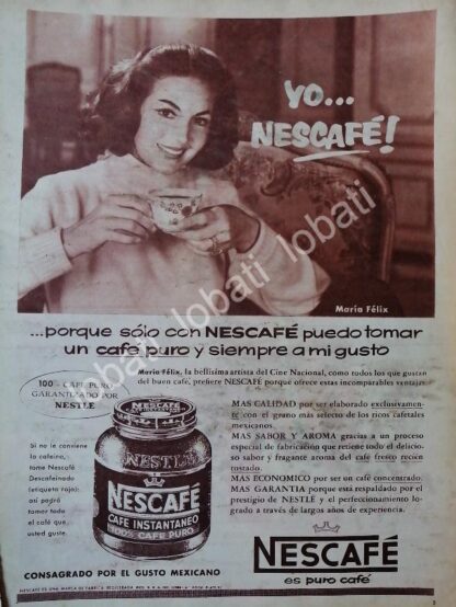 CARTEL ANTIGUO ORIGINAL DE MARIA FELIX Y CAFE NESCAFE 1957 /52 / FEP