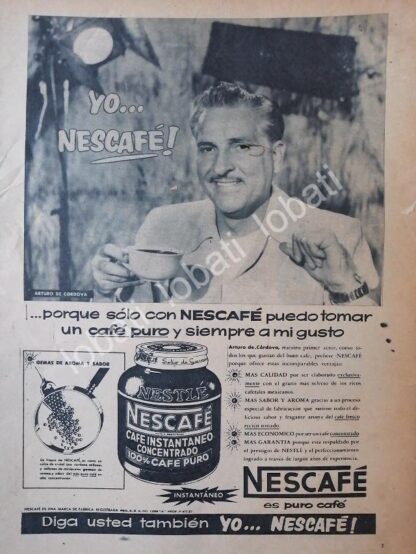 CARTEL ANTIGUO ORIGINAL DE ARTURO DE CORDOBA Y CAFE NESCAFE 1957 /50 / FEP