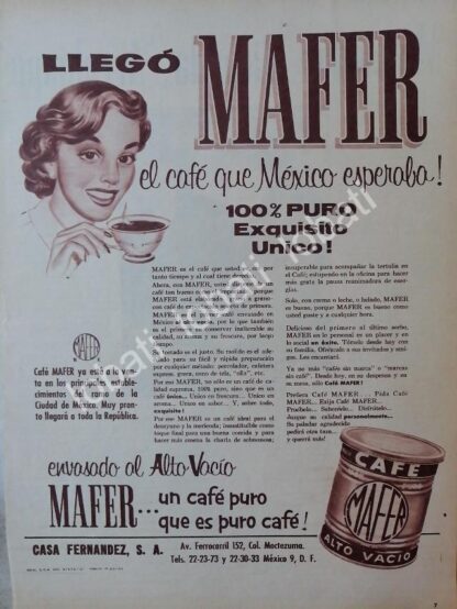 CARTEL ANTIGUO ORIGINAL DE CAFE MAFER 1956 /29 / CASA FERNANDEZ / SUPER RARO