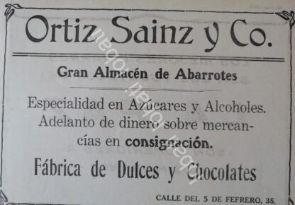 CARTEL ANTIGUO ORIGINAL DE FABRICA DE DULCES ORTIZ SAINZ 1912 /26 / RARO