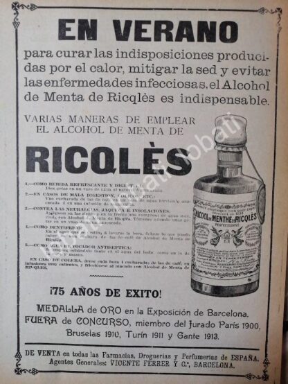 CARTEL ANTIGUO ORIGINAL DE TONICO BEBIDA DE MENTA RICQLES, 1914 /21