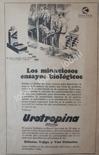 CARTEL ANTIGUO ORIGINAL DE MEDICINA UROTROPINA 1926 SCHERING /14