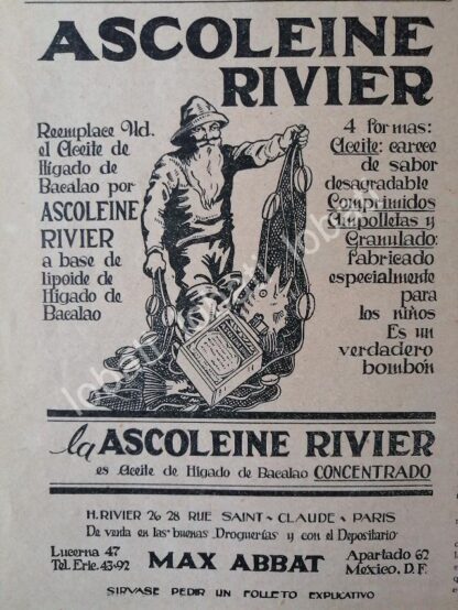 CARTEL ANTIGUO ORIGINAL DE MEDICINA ASCOLEINE RIVIER 1931 DE MAX ABBAT /7 MUY RARO