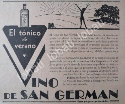 CARTEL ANTIGUO ORIGINAL DE MEDICINA TONICO VINO DE SAN GERMAN 1931 /6