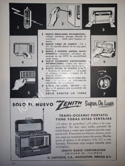 CARTEL ANTIGUO ORIGINAL DE MINI CARTEL. RADIO TRANS OCEANICO ZENITH 1940s /51