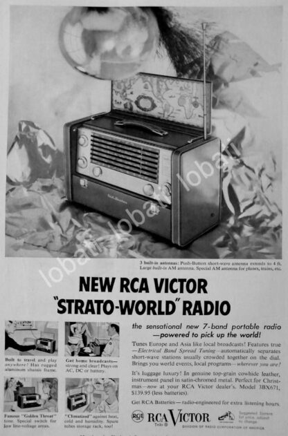 CARTEL ANTIGUO ORIGINAL DE RADIOS RCA VICTOR STRATO WORLD 1954 /193 / RARO