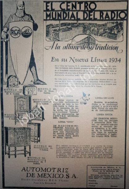 CARTEL ANTIGUO ORIGINAL DE PRODUCTOS RCA MEXICO 1934 /184