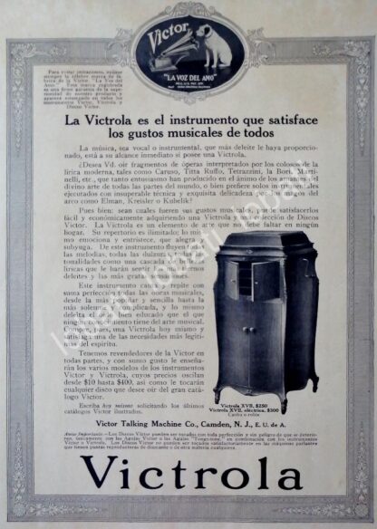 CARTEL ANTIGUO ORIGINAL DE GRAMOFONO VICTROLA No. 17 1917 /178 SUPER RARO