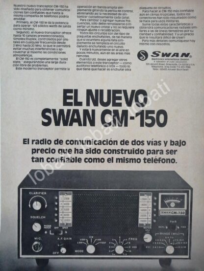 CARTEL ANTIGUO ORIGINAL DE RADIO FRECUENCIA CB. SWAN CM-150 1977 /177 MUY RARO