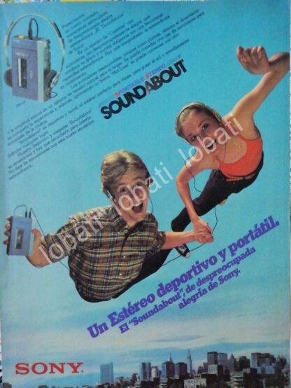 CARTEL ANTIGUO ORIGINAL DE WALKMAN SONY SOUNDABOUT TPS-L2 1979 /170 MUY RARO