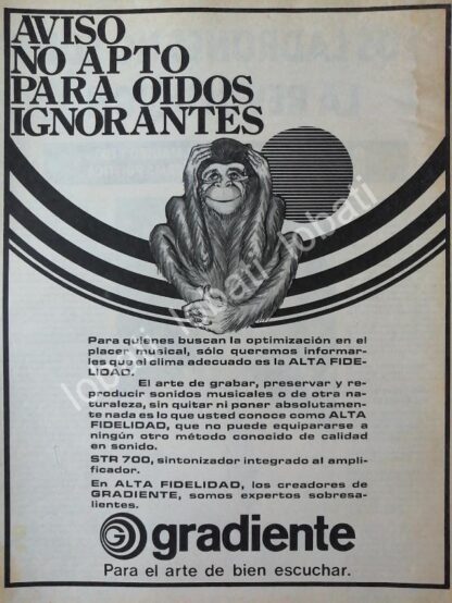 CARTEL ANTIGUO ORIGINAL DE EQUIPOS DE AUDIO GRADIENTE 1970s /169