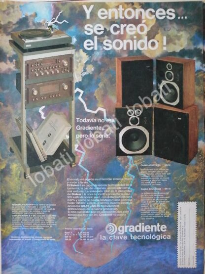 CARTEL ANTIGUO ORIGINAL DE EQUIPOS DE AUDIO GRADIENTE 1970s /167