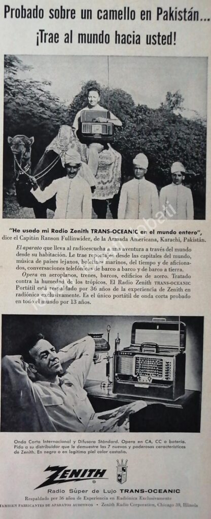 CARTEL ANTIGUO ORIGINAL DE RADIOS ZENITH TRANSOCEANICO 1950s. /147