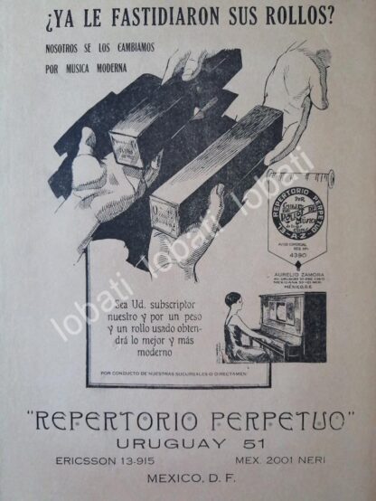 CARTEL ANTIGUO ORIGINAL DE ROLLOS PARA PIANO REPERTORIO PERPETUO 1926. /145 RARO