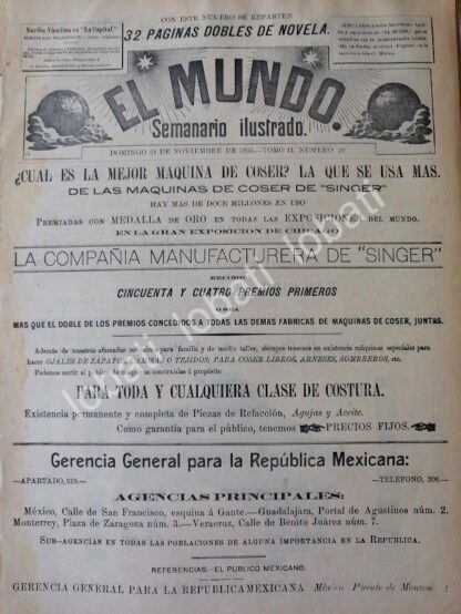 CARTEL ANTIGUO ORIGINAL DE MAQUINAS DE COSER SINGER 1895. /144 RARO