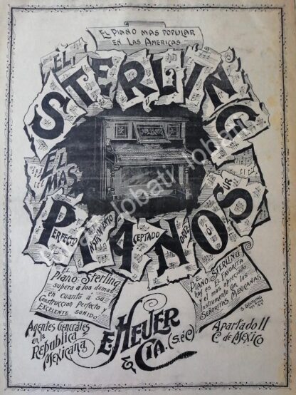 CARTEL ANTIGUO ORIGINAL DE PIANOS STERLING 1895. E. HEUER Y CIA. / 143 MUY RARO